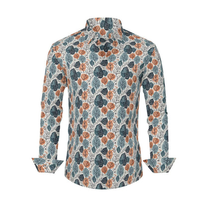 Freezing Leaves Men's Classic Long-Sleeved Button up Polyester Dress Shirt - DeRose Seasonal