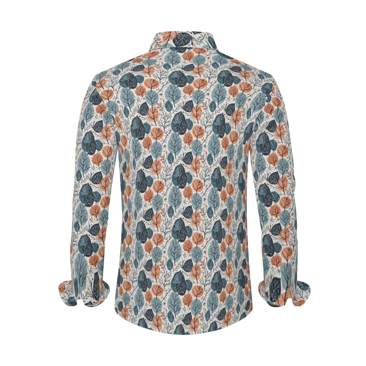 Freezing Leaves Men's Classic Long-Sleeved Button up Polyester Dress Shirt - DeRose Seasonal