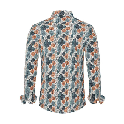Freezing Leaves Men's Classic Long-Sleeved Button up Polyester Dress Shirt - DeRose Seasonal