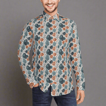 Freezing Leaves Men's Classic Long-Sleeved Button up Polyester Dress Shirt - DeRose Seasonal