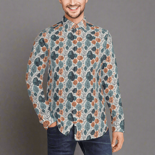 Freezing Leaves Men's Classic Long-Sleeved Button up Polyester Dress Shirt - DeRose Seasonal