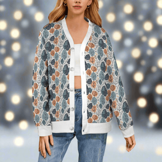 Freezing Leaves Women's Cardigan Button Sweater Custom Women's Cardigan (Model H73) - DeRose Seasonal