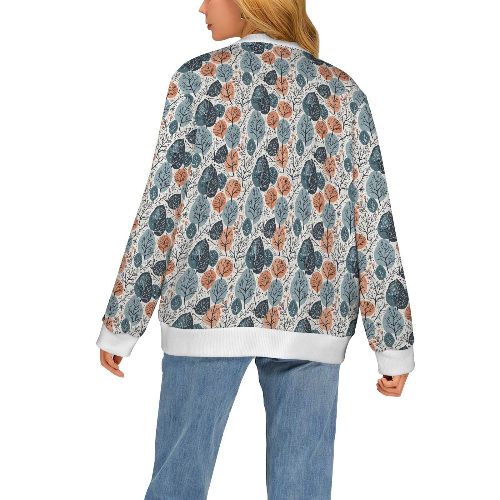Freezing Leaves Women's Cardigan Button Sweater Custom Women's Cardigan (Model H73) - DeRose Seasonal