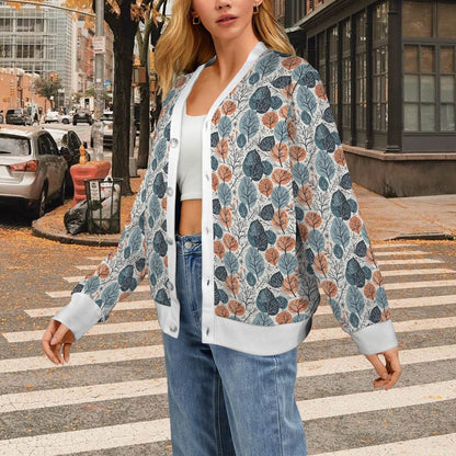 Freezing Leaves Women's Cardigan Button Sweater Custom Women's Cardigan (Model H73) - DeRose Seasonal