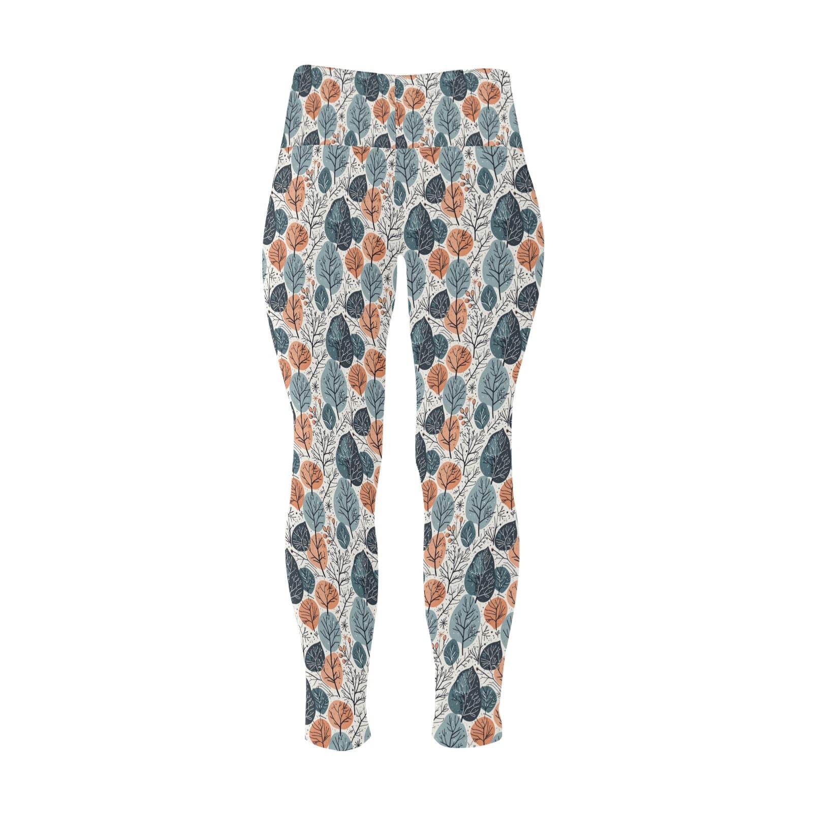 Freezing Leaves Women's Plus Size High Waited Leggings Women's High Waist Leggings(Plus Size)(ModelL45) - DeRose Seasonal
