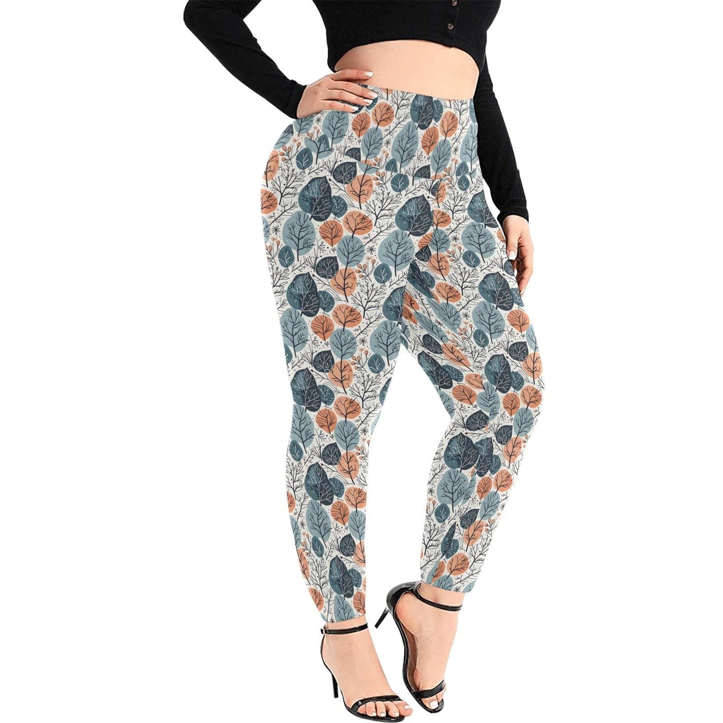 Freezing Leaves Women's Plus Size High Waited Leggings Women's High Waist Leggings(Plus Size)(ModelL45) - DeRose Seasonal