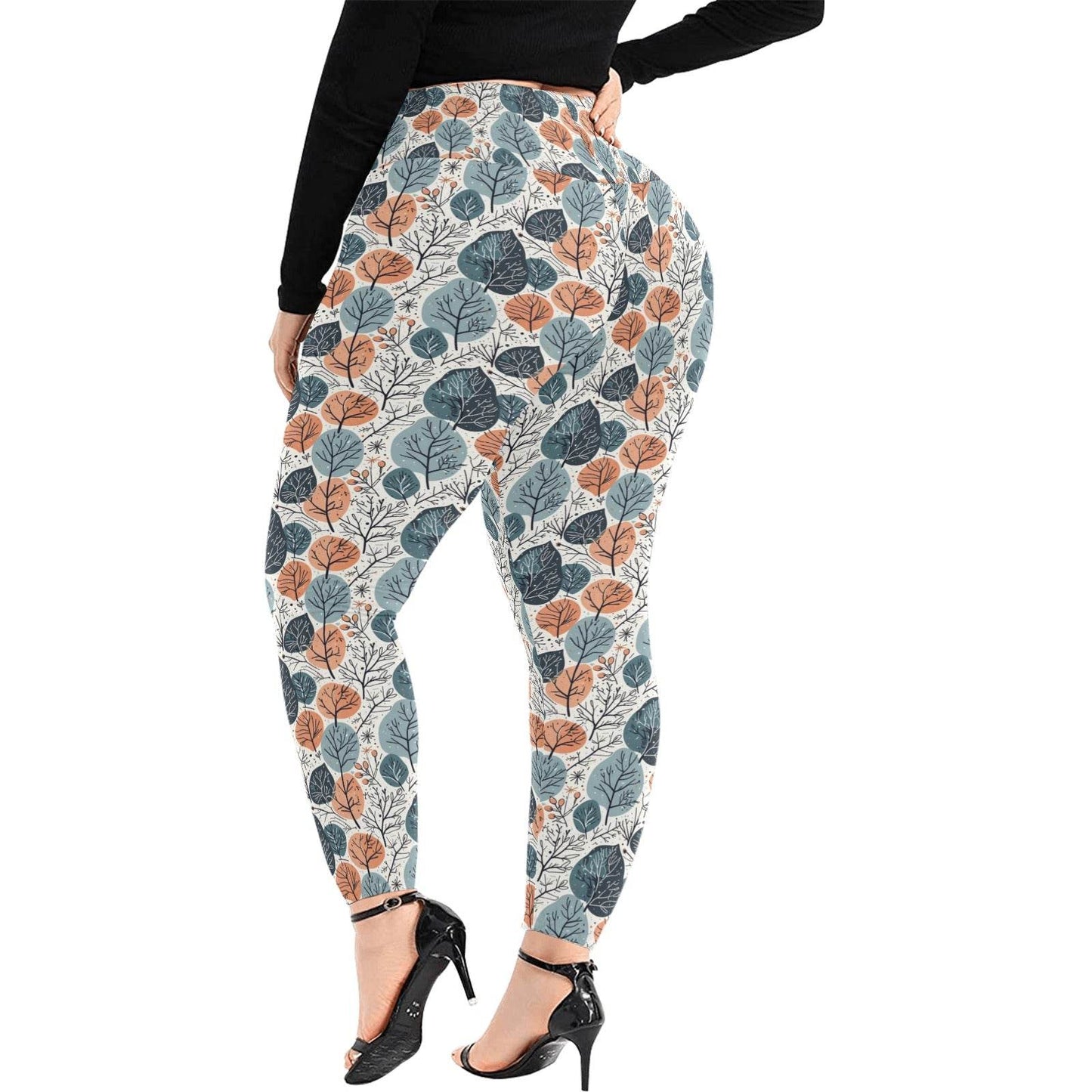 Freezing Leaves Women's Plus Size High Waited Leggings Women's High Waist Leggings(Plus Size)(ModelL45) - DeRose Seasonal