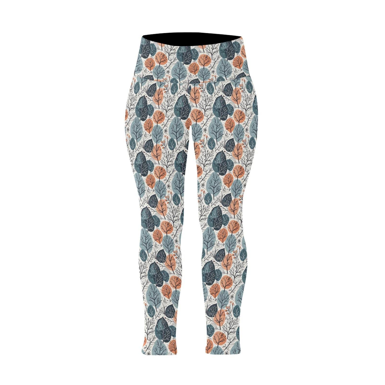 Freezing Leaves Women's Plus Size High Waited Leggings Women's High Waist Leggings(Plus Size)(ModelL45) - DeRose Seasonal