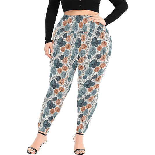Freezing Leaves Women's Plus Size High Waited Leggings Women's High Waist Leggings(Plus Size)(ModelL45) - DeRose Seasonal