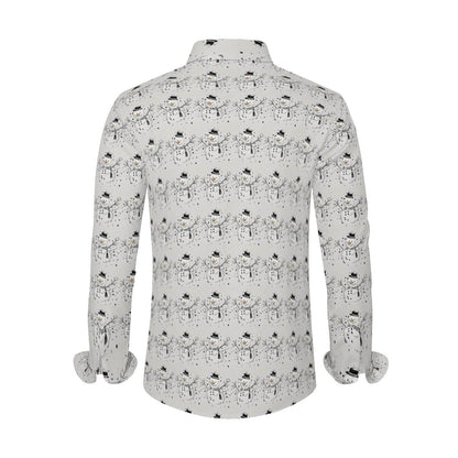 Frosty the Snowman Men's Classic Long-Sleeved Button up Polyester Dress Shirt - DeRose Seasonal