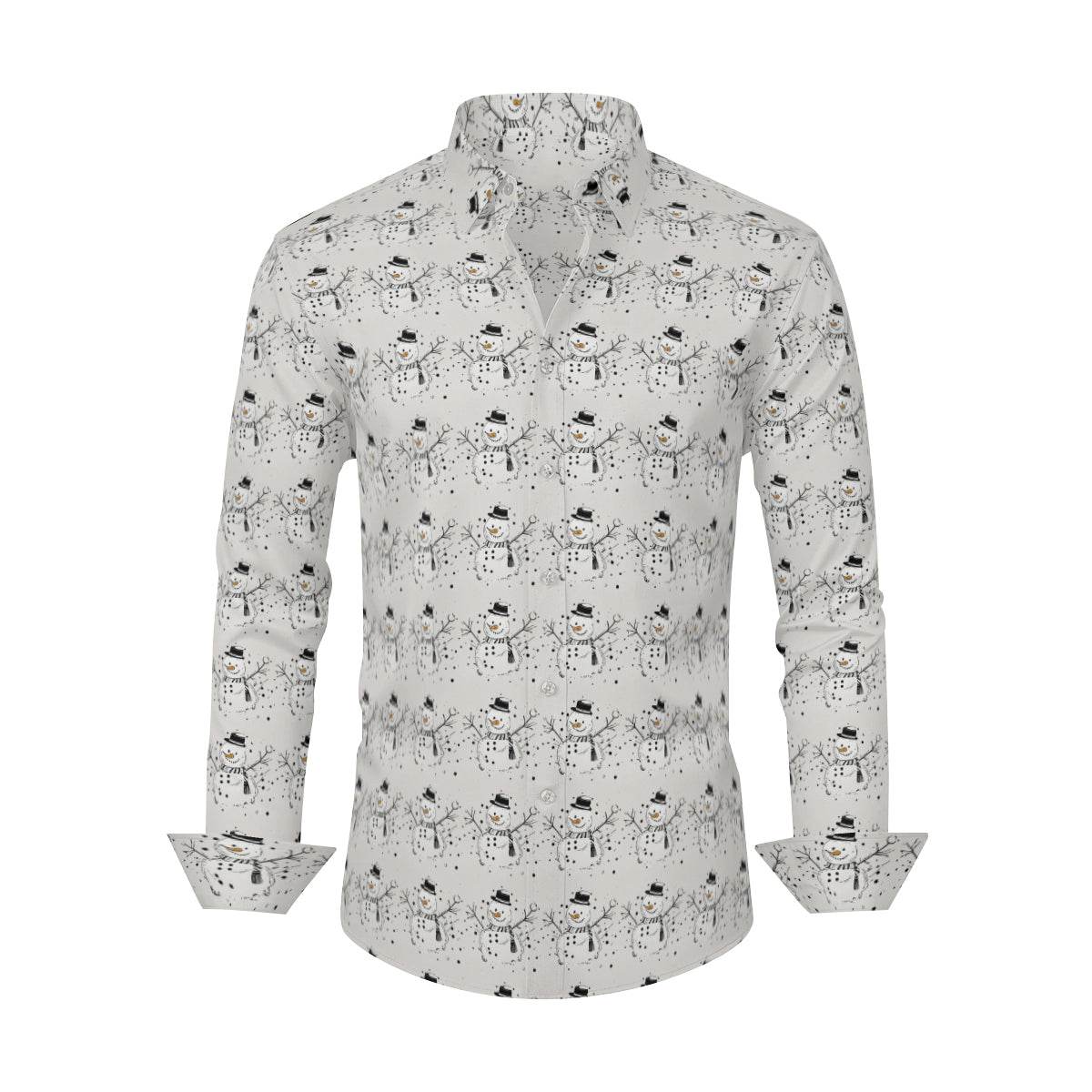 Frosty the Snowman Men's Classic Long-Sleeved Button up Polyester Dress Shirt - DeRose Seasonal