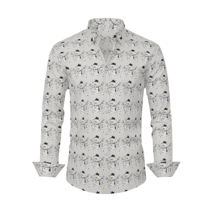 Frosty the Snowman Men's Classic Long-Sleeved Button up Polyester Dress Shirt - DeRose Seasonal