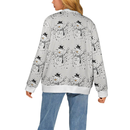 Frosty the Snowman Women's Cardigan Button Sweater Custom Women's Cardigan (Model H73) - DeRose Seasonal