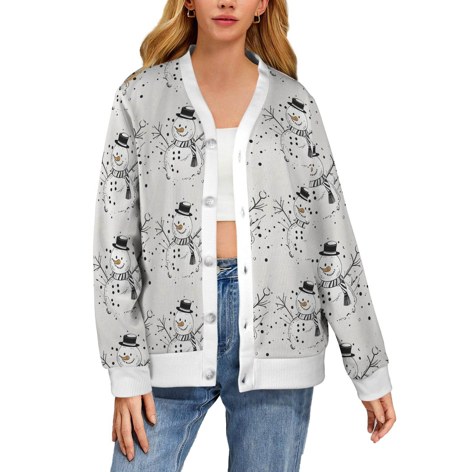 Frosty the Snowman Women's Cardigan Button Sweater Custom Women's Cardigan (Model H73) - DeRose Seasonal