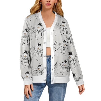 Frosty the Snowman Women's Cardigan Button Sweater Custom Women's Cardigan (Model H73) - DeRose Seasonal