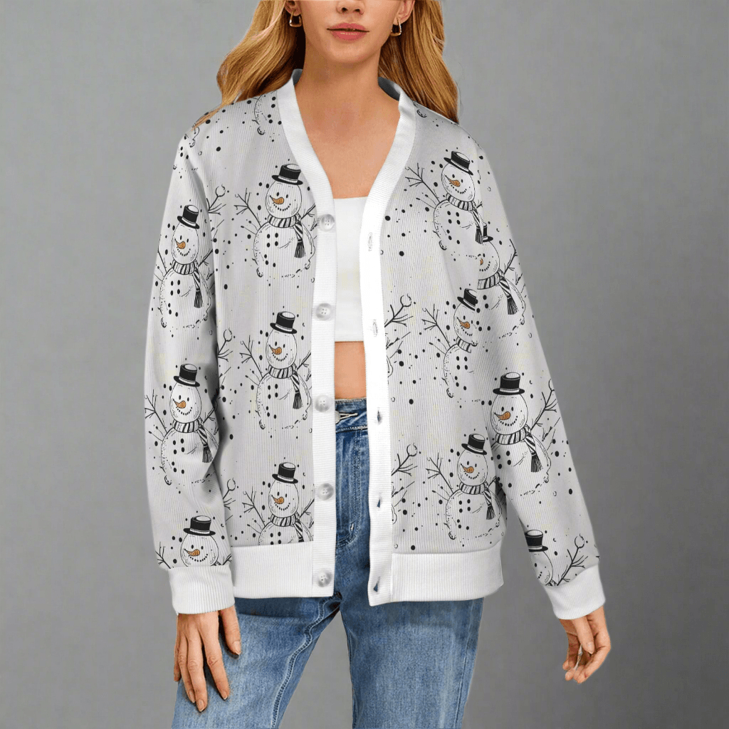 Frosty the Snowman Women's Cardigan Button Sweater Custom Women's Cardigan (Model H73) - DeRose Seasonal