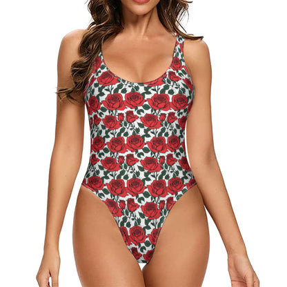 Red Leafy Roses One-Piece Swimsuits Polyester and Spandex