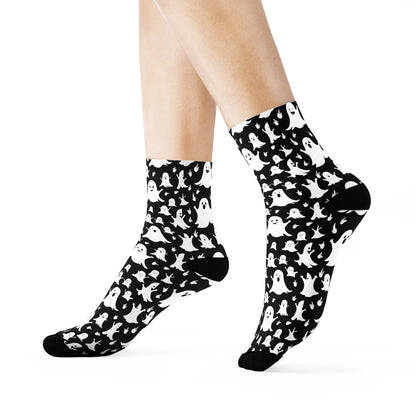 Spooky Ghost Polyester Halloween Crew Socks 3 sizes - DeRose Seasonal