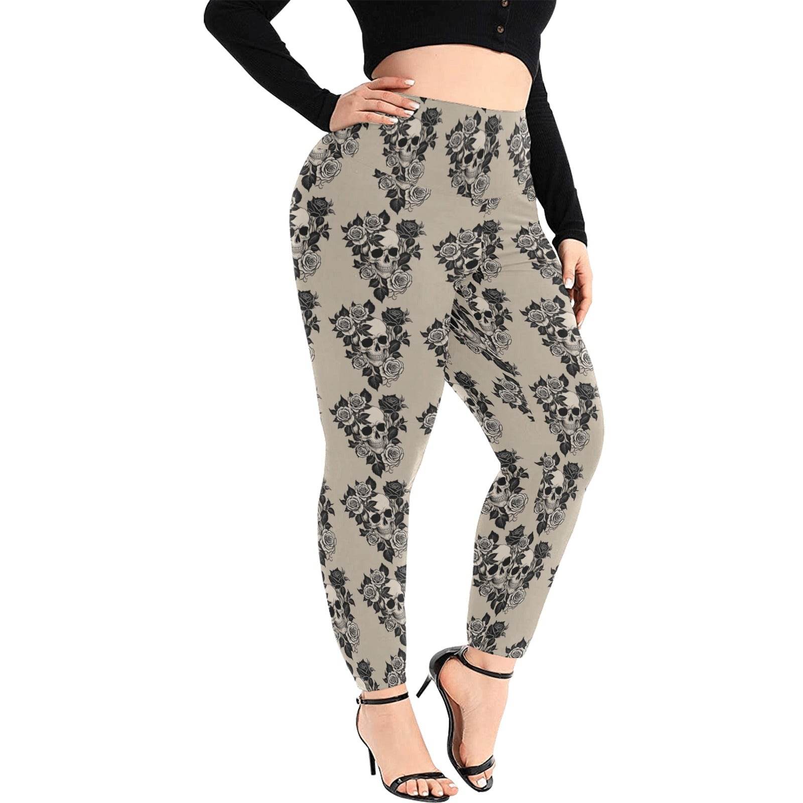Gothic Tan Women's Plus Size High Waited Leggings Women's High Waist Leggings(Plus Size)(ModelL45) - DeRose Seasonal