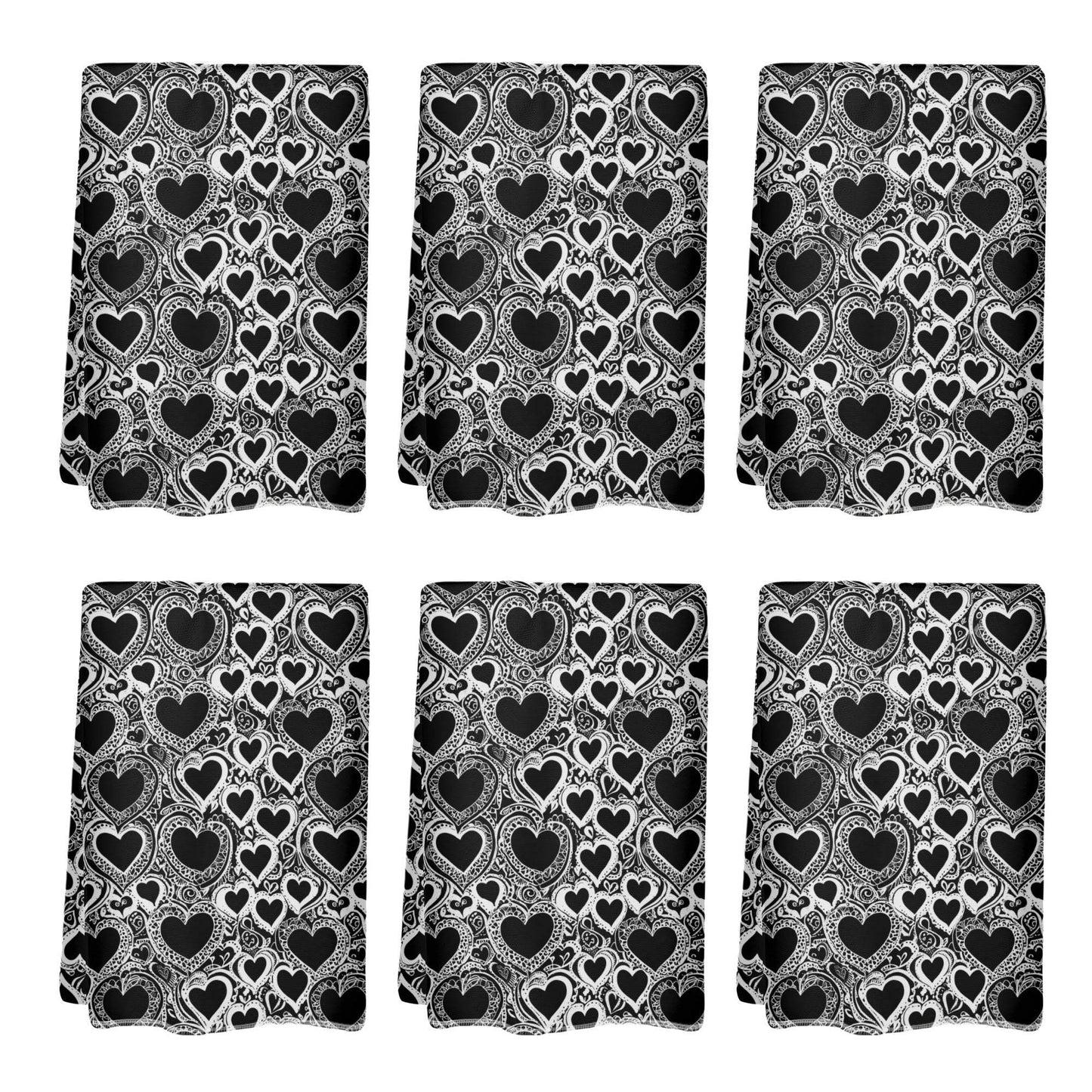 Groovy Black and White Hearts Hand Towels (6 Pcs) - DeRose Seasonal