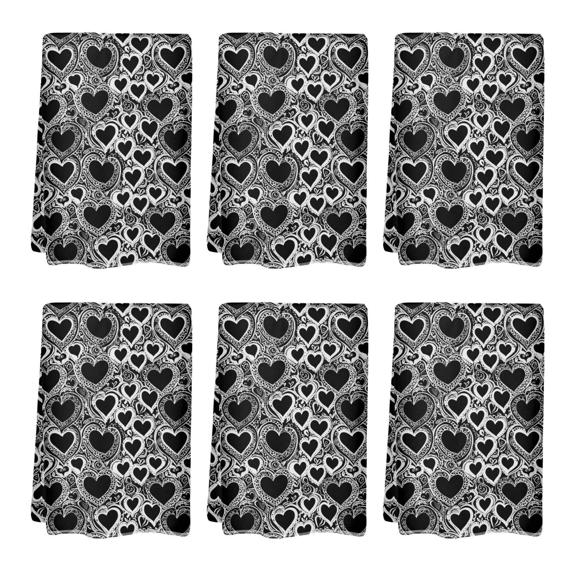Groovy Black and White Hearts Hand Towels (6 Pcs) - DeRose Seasonal