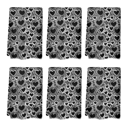 Groovy Black and White Hearts Hand Towels (6 Pcs) - DeRose Seasonal