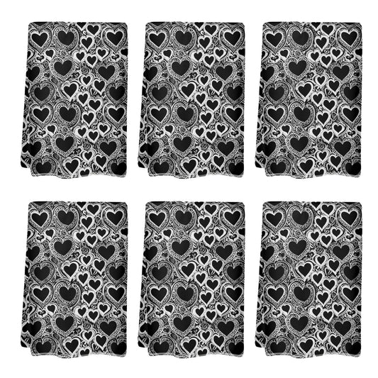 Groovy Black and White Hearts Hand Towels (6 Pcs) - DeRose Seasonal