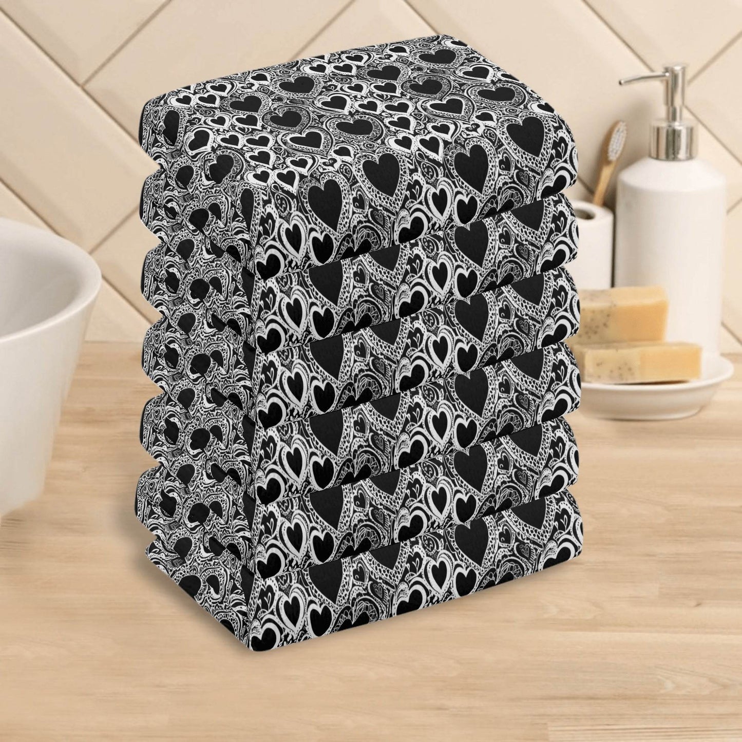 Groovy Black and White Hearts Hand Towels (6 Pcs) - DeRose Seasonal
