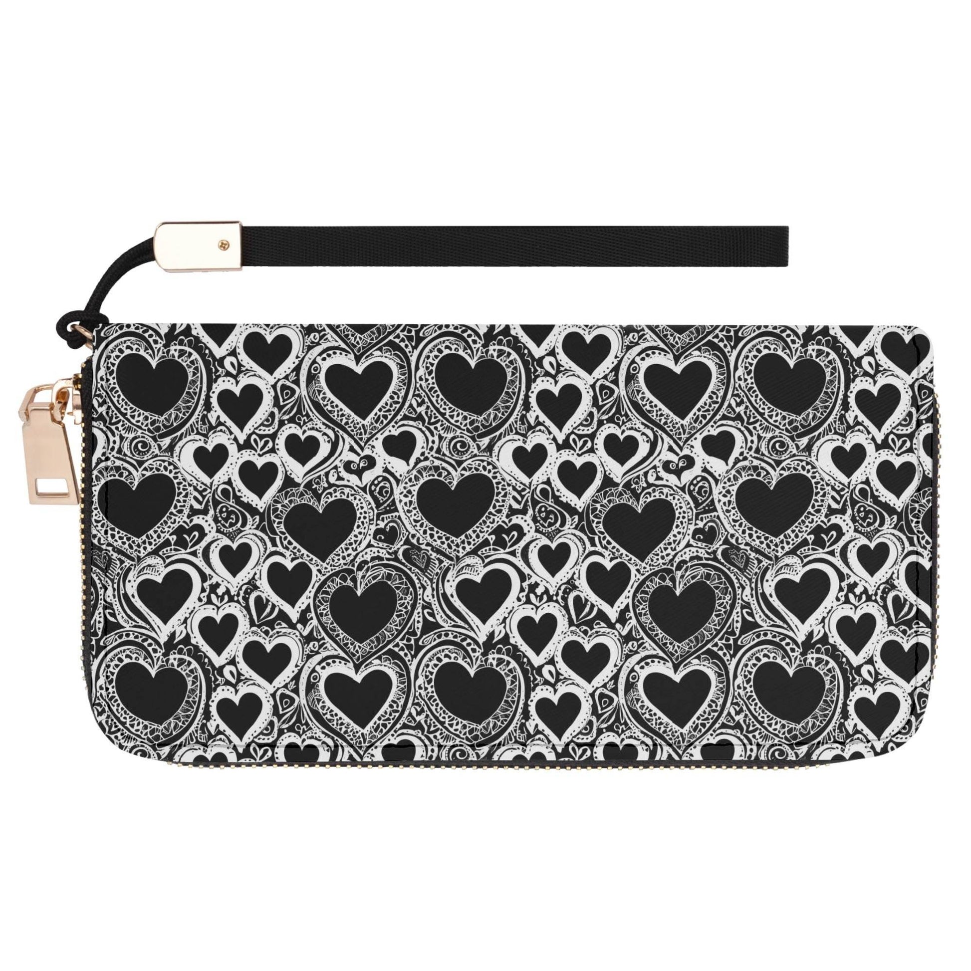 Groovy Hearts Leather Women's Zipper Wristlet Wallet - DeRose Seasonal