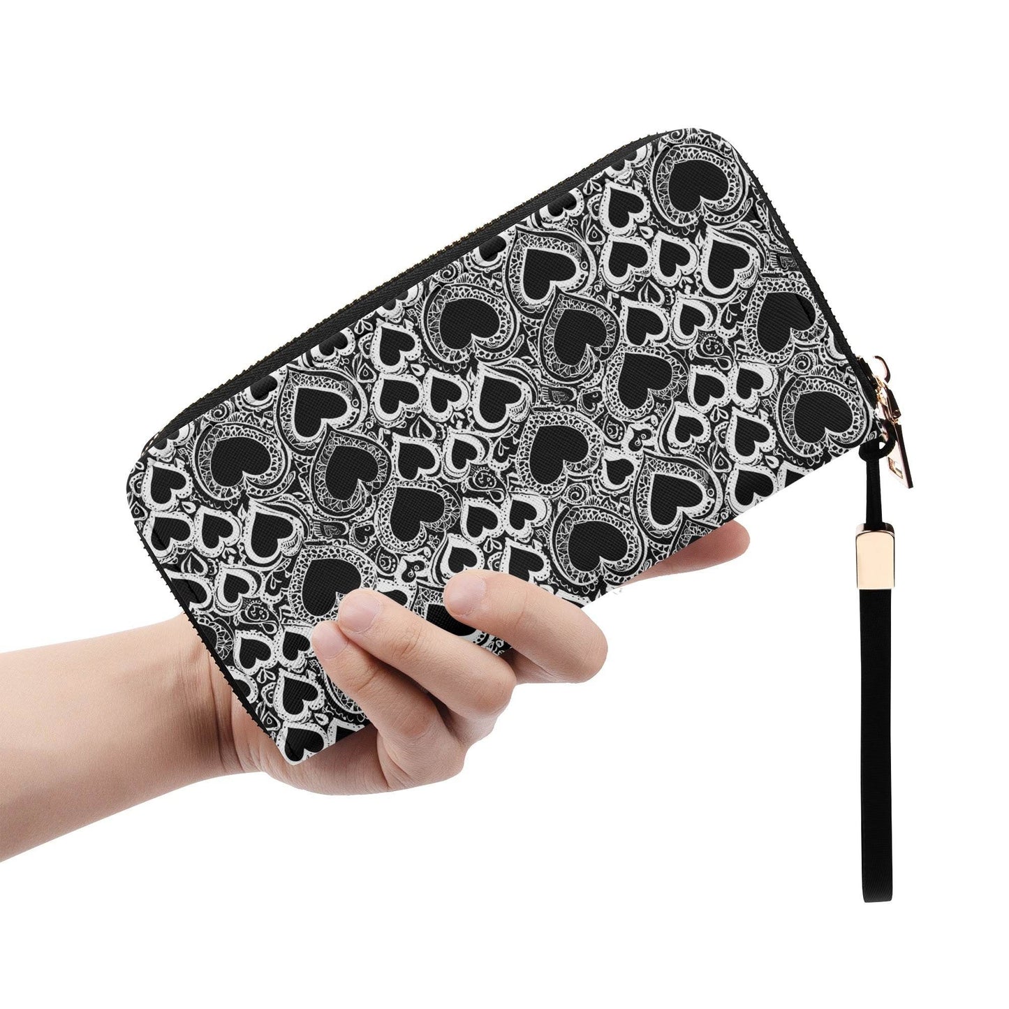Groovy Hearts Leather Women's Zipper Wristlet Wallet - DeRose Seasonal