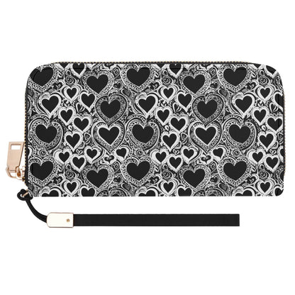 Groovy Hearts Leather Women's Zipper Wristlet Wallet - DeRose Seasonal