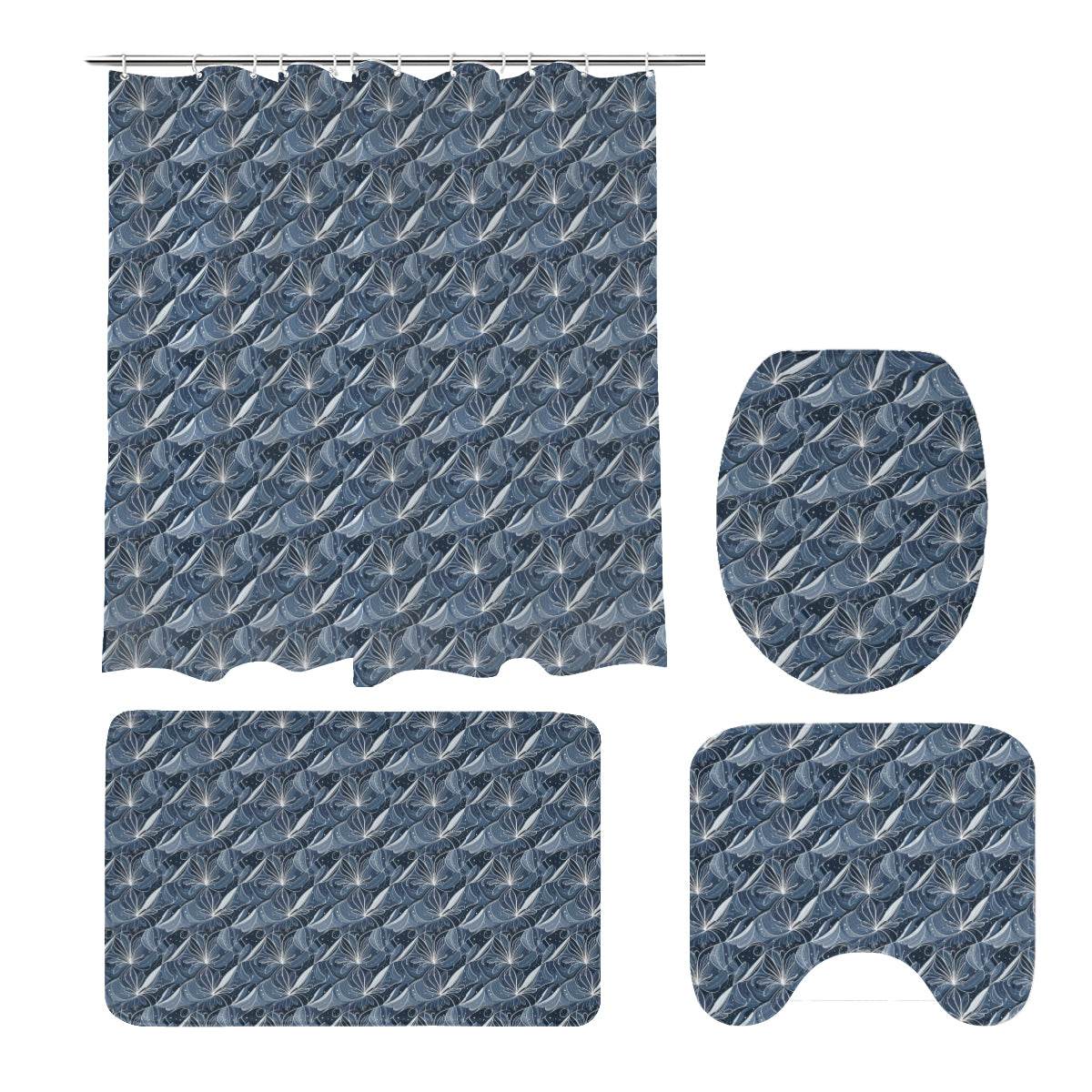 Cold Wind Bathroom Four-Piece Set(Shower Curtain + Toilet Cover Mat + Toilet Foot Mat + Floor Mat)| Polyester - DeRose Seasonal