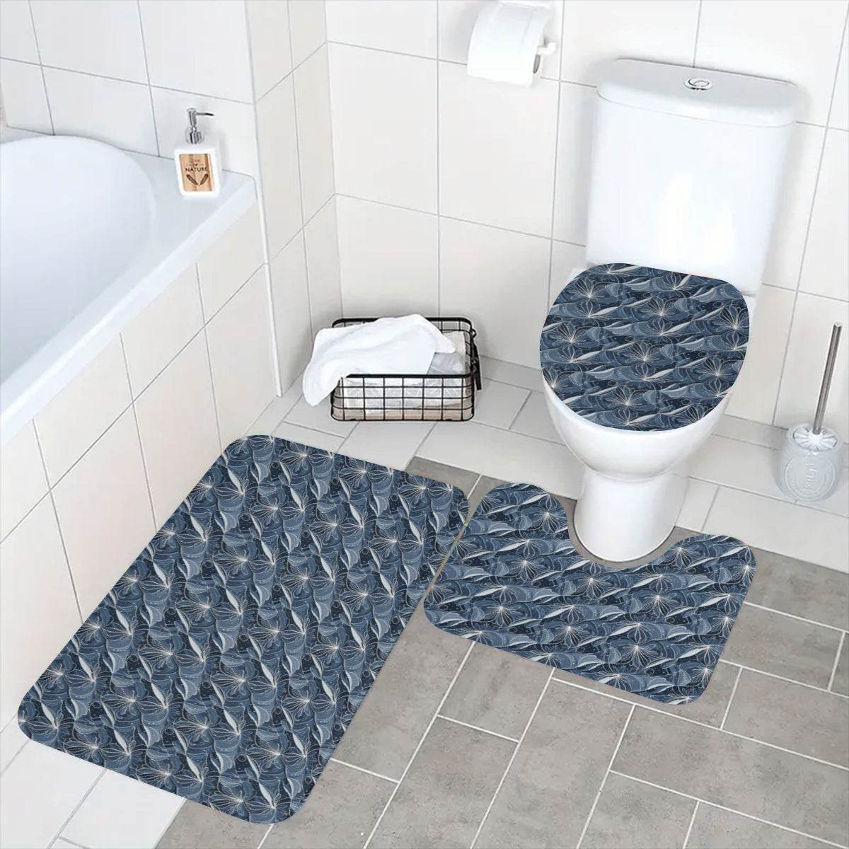 Cold Wind Bathroom Four-Piece Set(Shower Curtain + Toilet Cover Mat + Toilet Foot Mat + Floor Mat)| Polyester - DeRose Seasonal