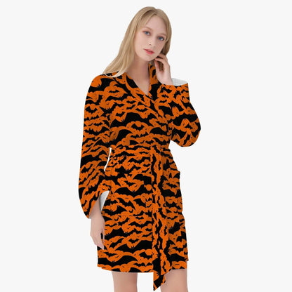 Halloween Bats Orange Women's Loose-fitting Bathrobe - DeRose Seasonal