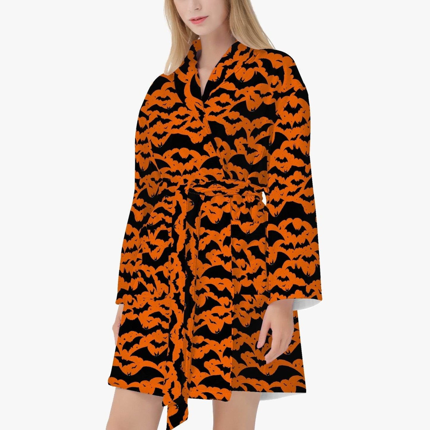 Halloween Bats Orange Women's Loose-fitting Bathrobe - DeRose Seasonal