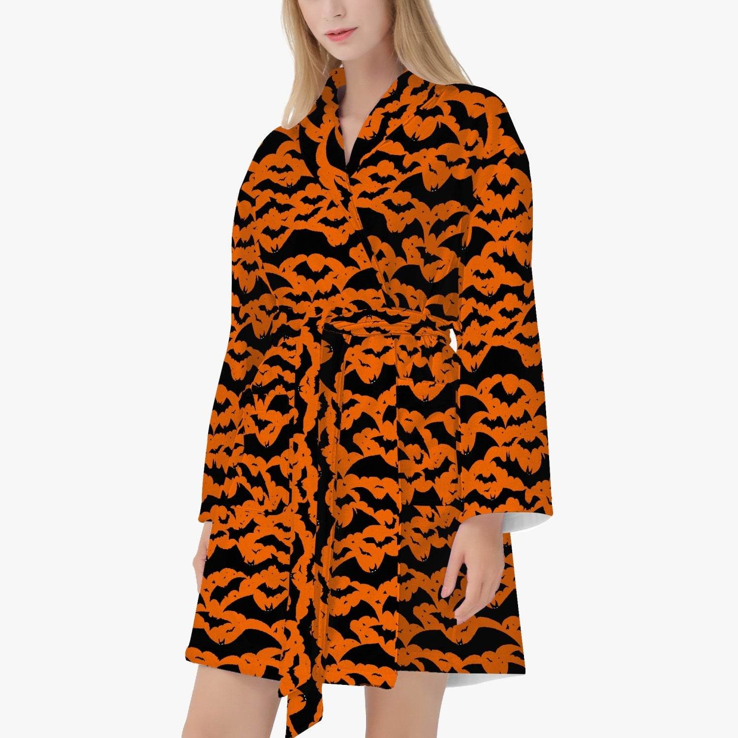 Halloween Bats Orange Women's Loose-fitting Bathrobe - DeRose Seasonal