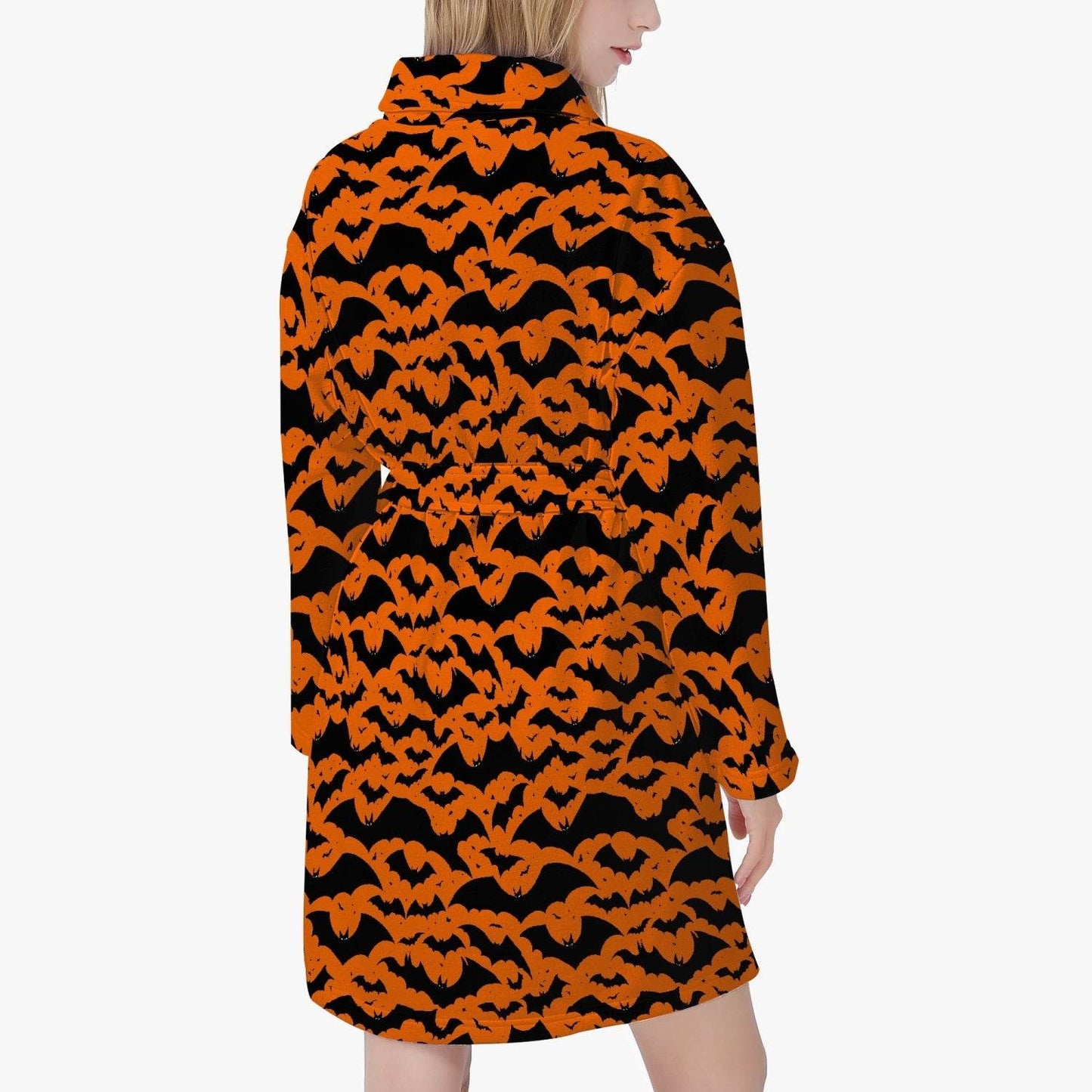 Halloween Bats Orange Women's Loose-fitting Bathrobe - DeRose Seasonal