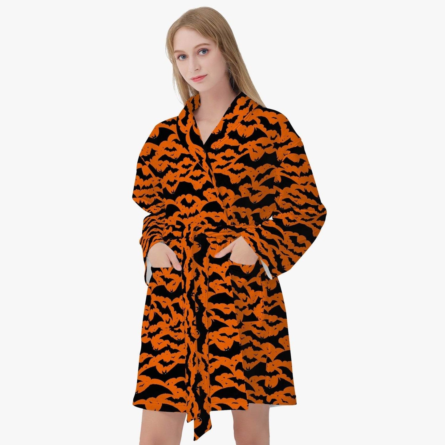 Halloween Bats Orange Women's Loose-fitting Bathrobe - DeRose Seasonal