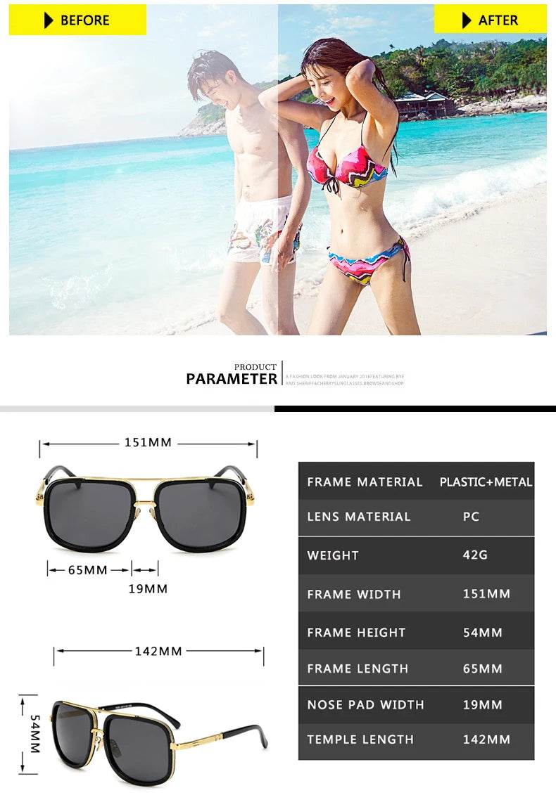 New Fashion Big Frame Sunglasses Unisex Square - DeRose Seasonal