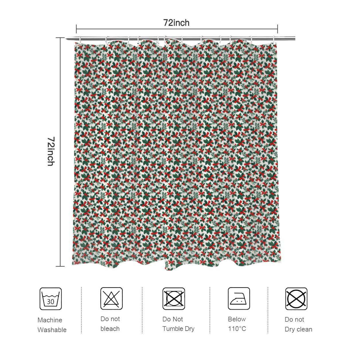 Holly Bow Bathroom Four-Piece Set(Shower Curtain + Toilet Cover Mat + Toilet Foot Mat + Floor Mat)| Polyester - DeRose Seasonal