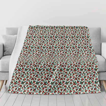 Holly Bow Flannel Breathable Blanket 4 Sizes - DeRose Seasonal