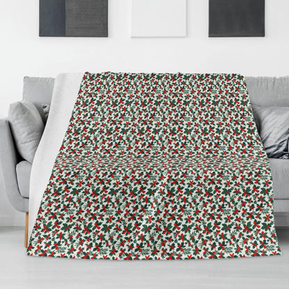 Holly Bow Flannel Breathable Blanket 4 Sizes - DeRose Seasonal