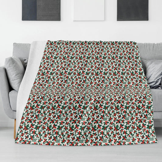 Holly Bow Flannel Breathable Blanket 4 Sizes - DeRose Seasonal