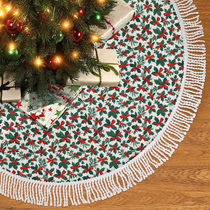 Holly Bow Fringed Christmas Tree Skirts - DeRose Seasonal