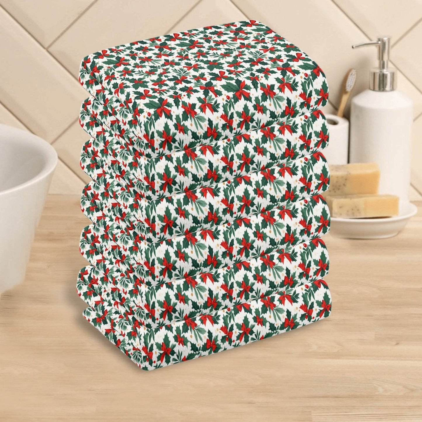 Holly Bow Hand Towels (6 Pcs) - DeRose Seasonal