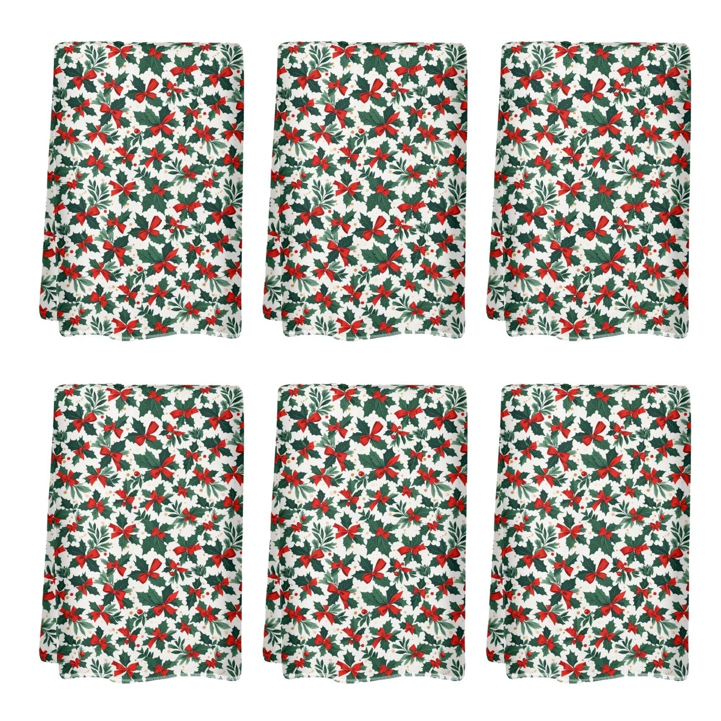 Holly Bow Hand Towels (6 Pcs) - DeRose Seasonal