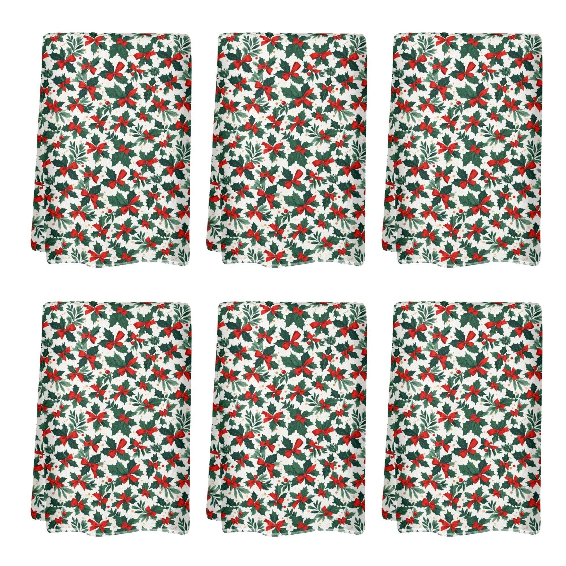 Holly Bow Hand Towels (6 Pcs) - DeRose Seasonal