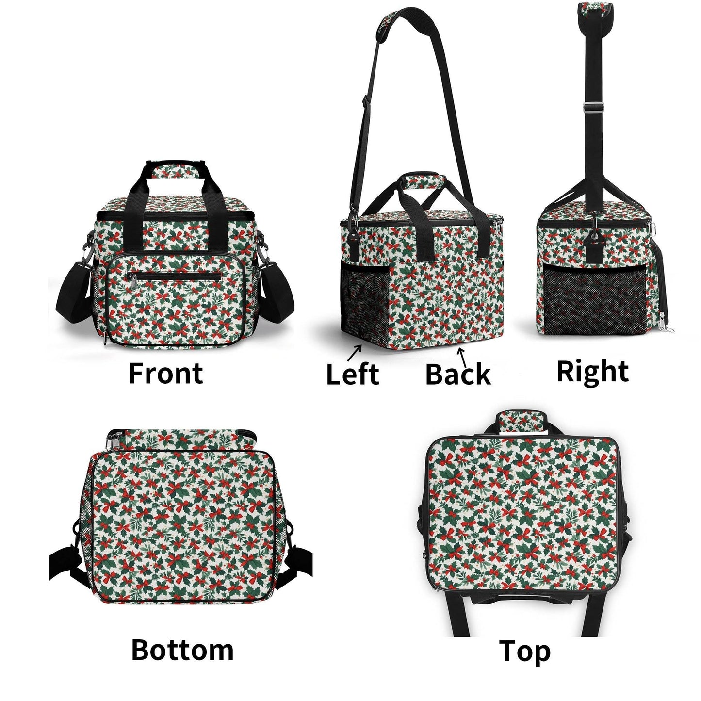 Holly Bow Insulated Leakproof Cooler Bag Lunch Box - DeRose Seasonal