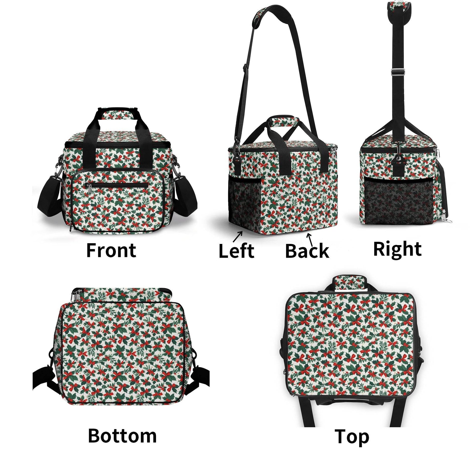 Holly Bow Insulated Leakproof Cooler Bag Lunch Box - DeRose Seasonal