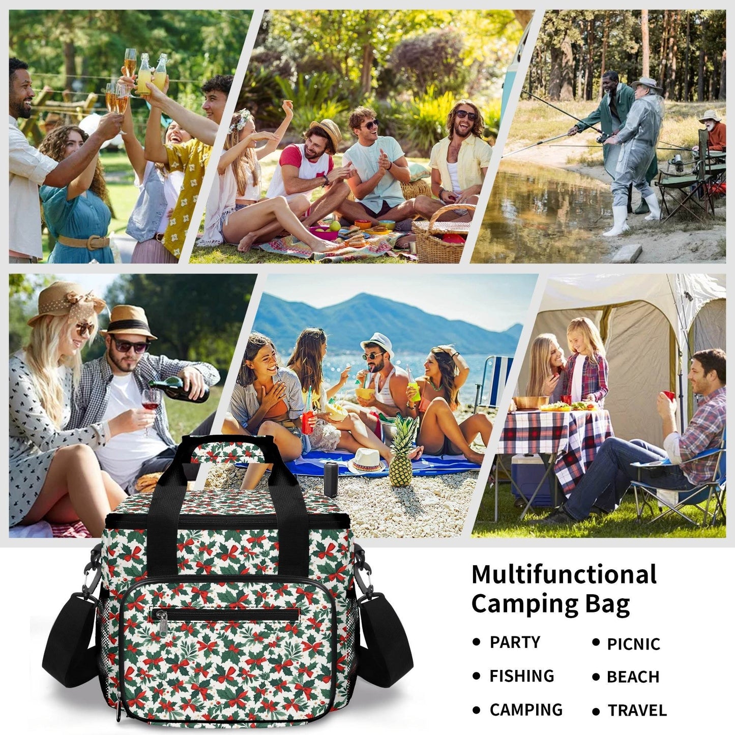 Holly Bow Insulated Leakproof Cooler Bag Lunch Box - DeRose Seasonal